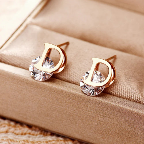 Letter D Rose Gold Stud.