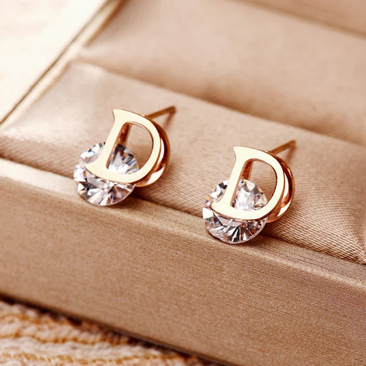 Letter D Rose Gold Stud.