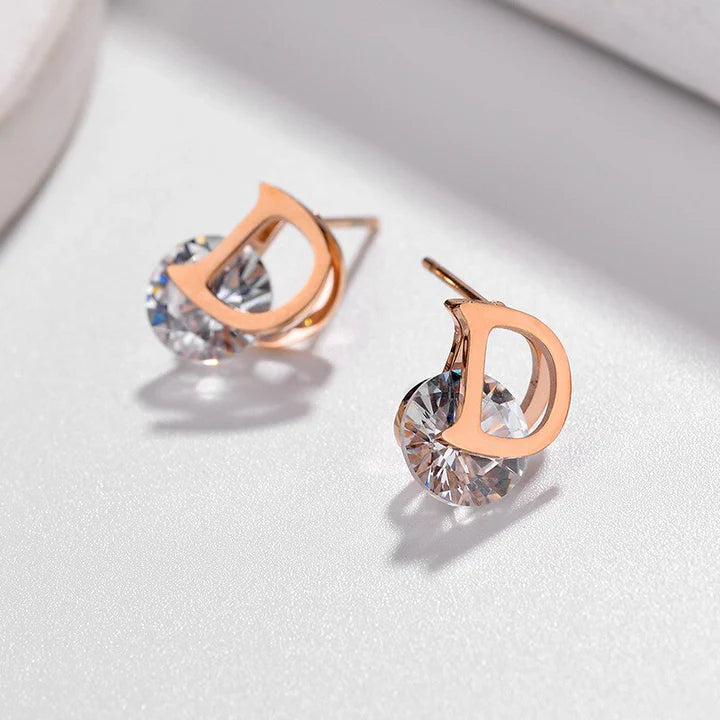 Letter D Rose Gold Stud.
