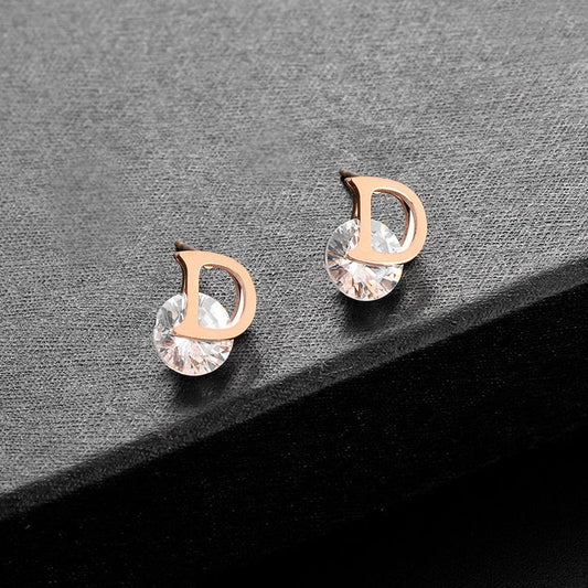 Letter D Rose Gold Stud.